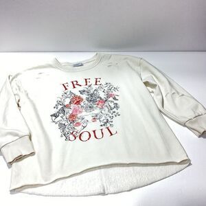 Arizona Jean Co Oversized Sweatshirt Free Soul Soft Cream Floral Design S